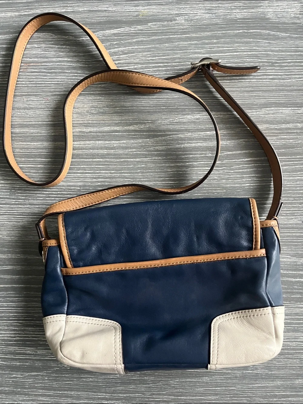 Coach Navy, Cream & Tan Leather Colorblock Crossbody